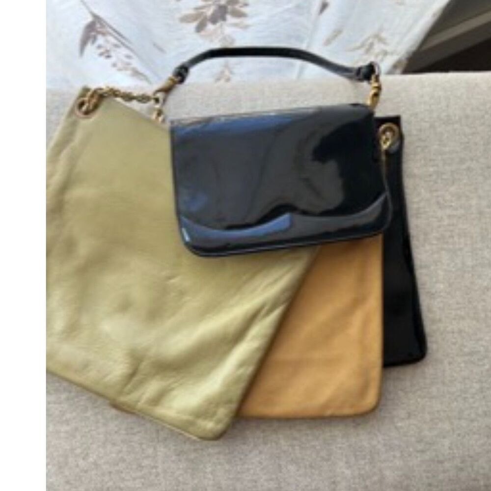 Vintage Tricolor Leather Shoulder Bag Patent Flap Gold Chain Purse
